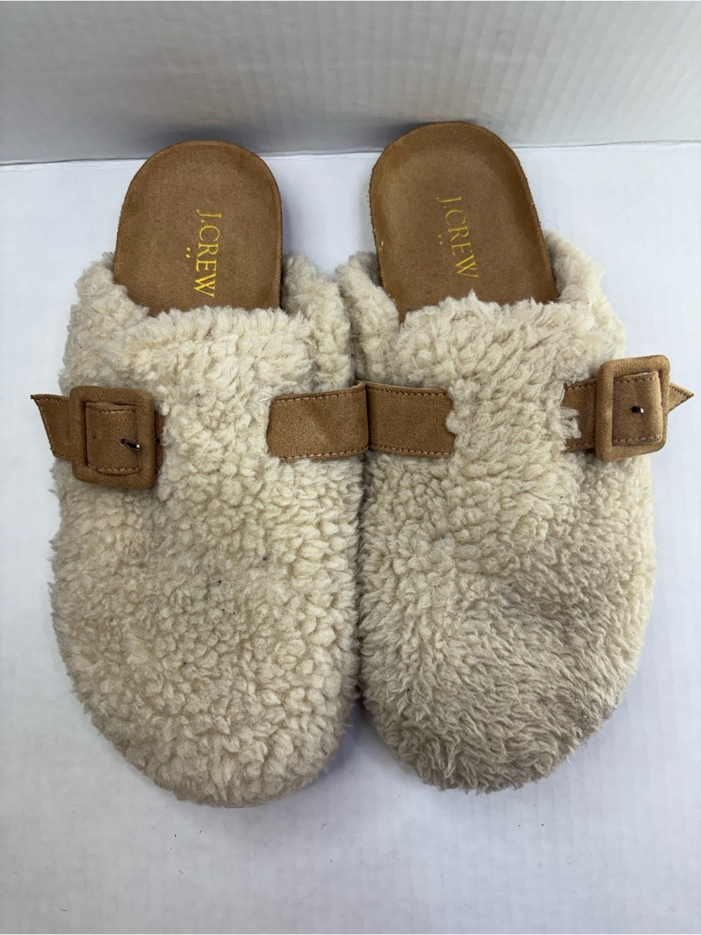 J. Crew Cream Sherpa Buckle Clog Slippers Size 8 Women Comfort